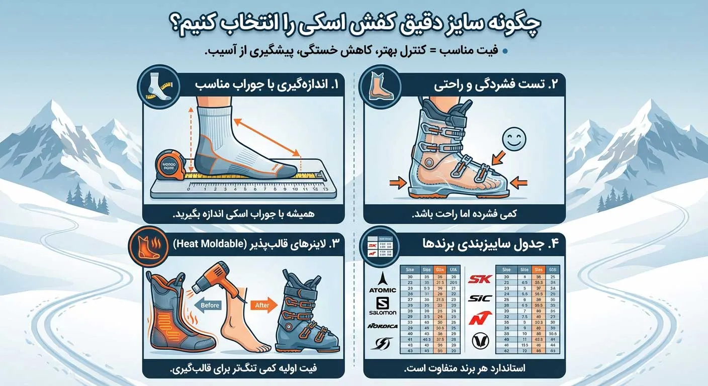 چگونه سایز دقیق کفش اسکی را انتخاب کنیم؟