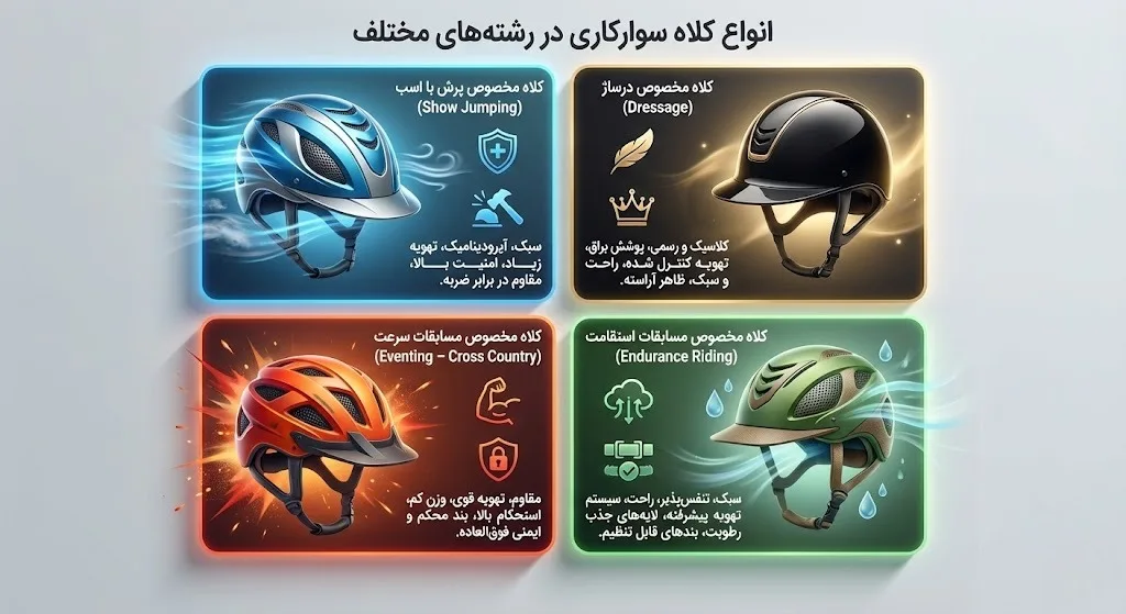مقایسه کلاههای مخصوص رشتههای مختلف سوارکاری